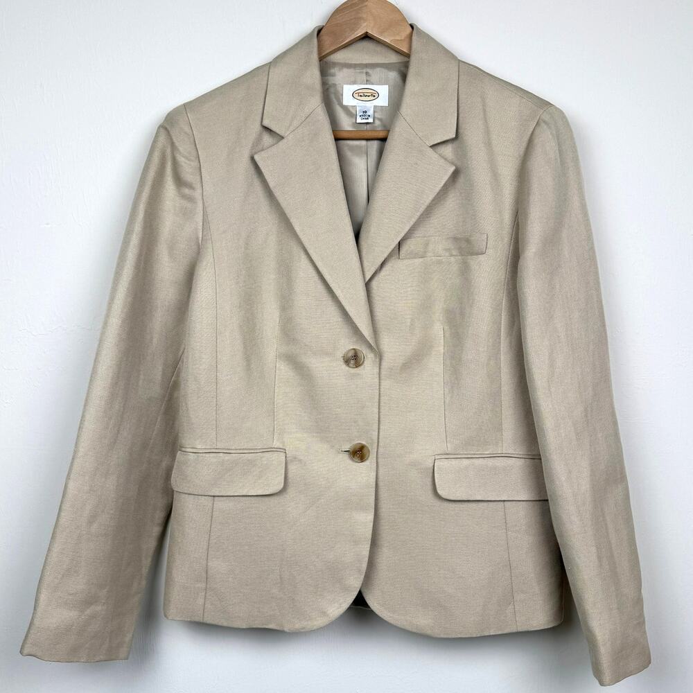 Vintage Talbots Blazer Linen Silk Blend Size 10 Beige Office Tailored Work